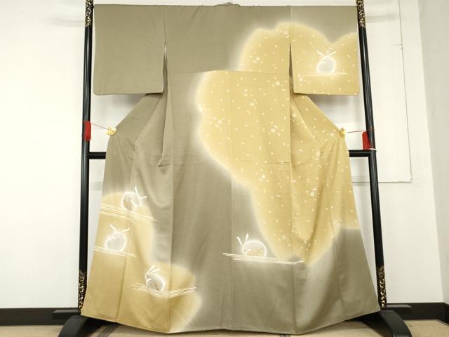 平和屋着物●訪問着　兎に舞花　暈し染め　金彩　正絹　逸品　AABE0072cs