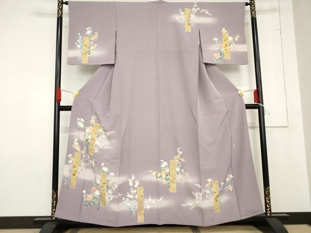 平和屋着物●訪問着　作家物　短冊枝花文　暈し染め　金彩　正絹　逸品　AABE0089cs