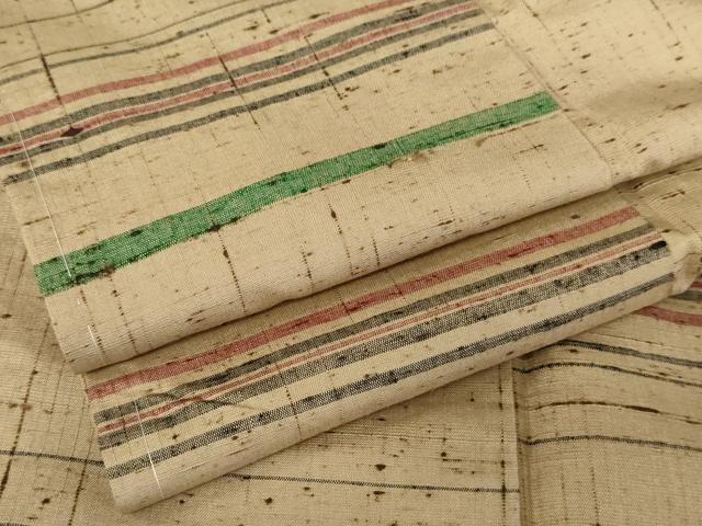 平和屋着物●上質な紬　横段文　正絹　逸品　未使用　AABE0093cs