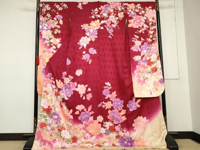 平和屋着物●豪華振袖　駒刺繍　草花文　暈し染め　金彩　ロング丈　正絹　逸品　未使用　AABE0095cs