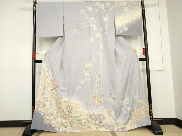 平和屋着物●訪問着　吉祥草花文　暈し染め　金彩　正絹　逸品　AABE0124cs