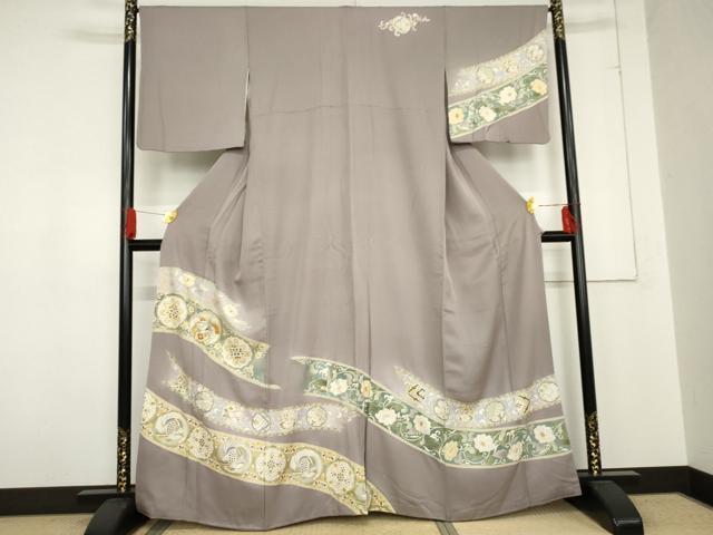 平和屋着物●訪問着　駒刺繍　雪輪鳳凰花唐草文　金彩　正絹　逸品　AABE0126cs