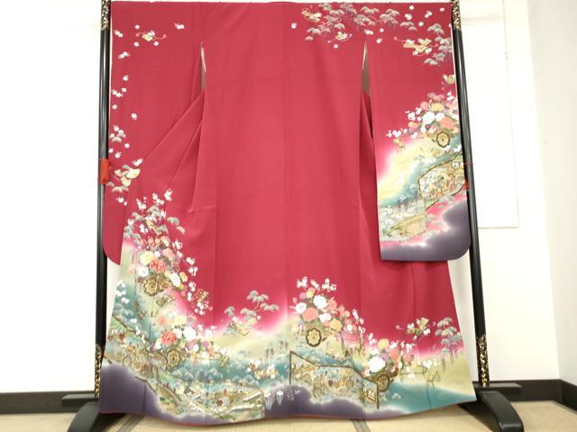 平和屋着物●豪華振袖　刺繍　花車人物風景文　暈し染め　金彩　金糸　正絹　逸品　AABE0145cs