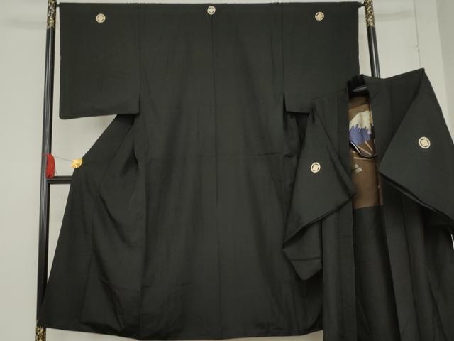 平和屋着物●男性　黒紋付　羽織セット　正絹　逸品　AABE0199cs