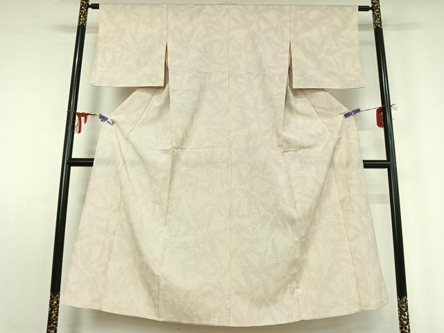 平和屋着物▽本塩沢 単衣 110亀甲 笹の葉文 正絹 逸品 AABE0233jh