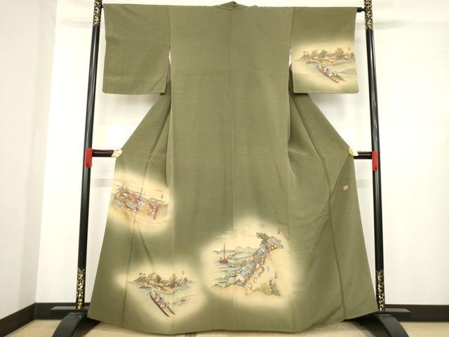 平和屋着物●摺友禅　横塚賢治　訪問着　刺繍　名所風景文　暈し染め　さが美扱い　正絹　逸品　AABE0245ck