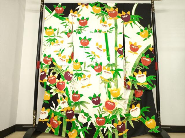 平和屋着物●豪華振袖　駒刺繍　橘　金彩　正絹　逸品　AABE0248ck