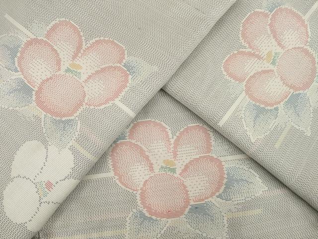 平和屋着物●本場大島紬　白大島　カタス9マルキ　舞花文　椿　正絹　逸品　AABE0260ck