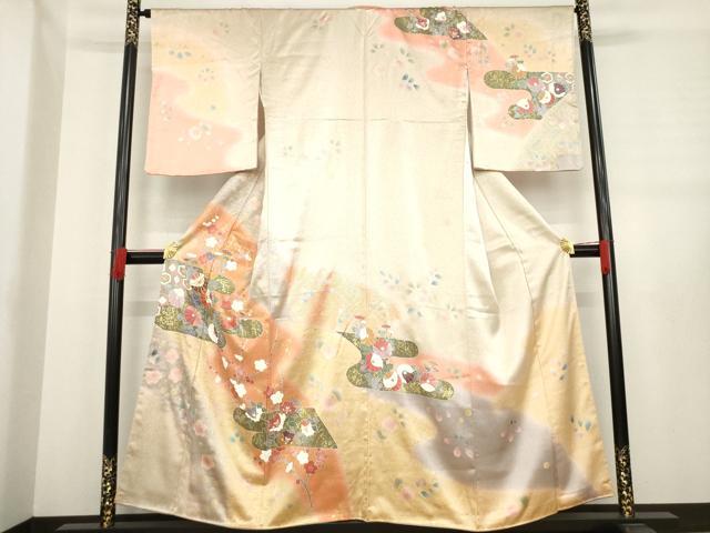 平和屋着物●訪問着　駒刺繍　エ霞花文　金彩　正絹　逸品　AABE0266ck