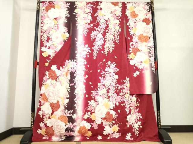 平和屋着物●豪華振袖　刺繍　舞花文　暈し染め　金銀糸　正絹　逸品　未使用　AABE0275ck