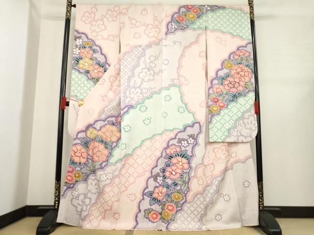 平和屋着物●豪華振袖　雪輪重ね花文　正絹　逸品　AABE0276ck