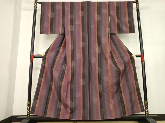 平和屋着物●上質な紬　雪輪間道　正絹　逸品　AABE0301ck 平和屋着物○上質な紬 雪輪間道 正絹 逸品 AABE0301ck