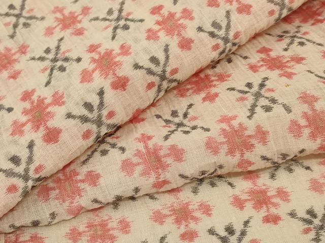 平和屋着物＊夏物　本場小千谷ちぢみ　幾何学文様　麻　逸品　AABE0613jd