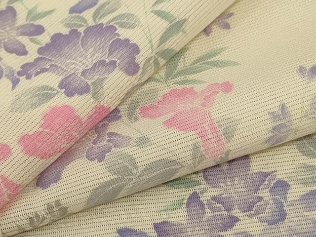 平和屋着物＊夏物　小紋　絽　草花文　正絹　逸品　AABE0656jd