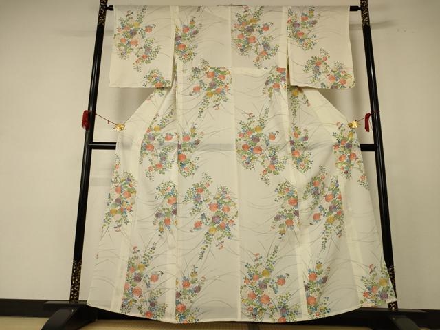 平和屋着物＊夏物　小紋　絽　草花文　金彩　正絹　逸品　AABE0661jd_1