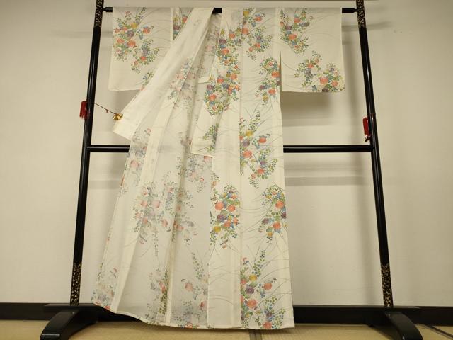 平和屋着物＊夏物　小紋　絽　草花文　金彩　正絹　逸品　AABE0661jd_2
