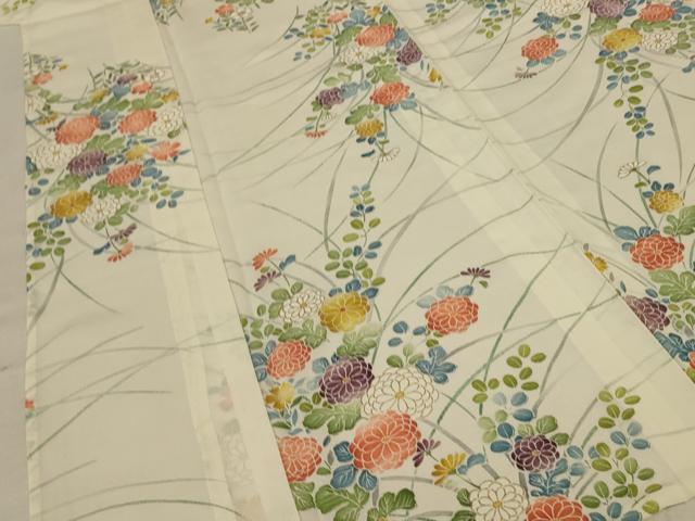 平和屋着物＊夏物　小紋　絽　草花文　金彩　正絹　逸品　AABE0661jd_3