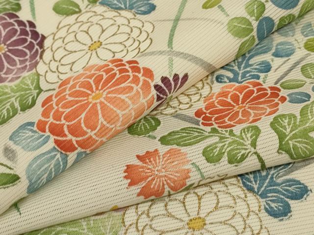 平和屋着物＊夏物　小紋　絽　草花文　金彩　正絹　逸品　AABE0661jd