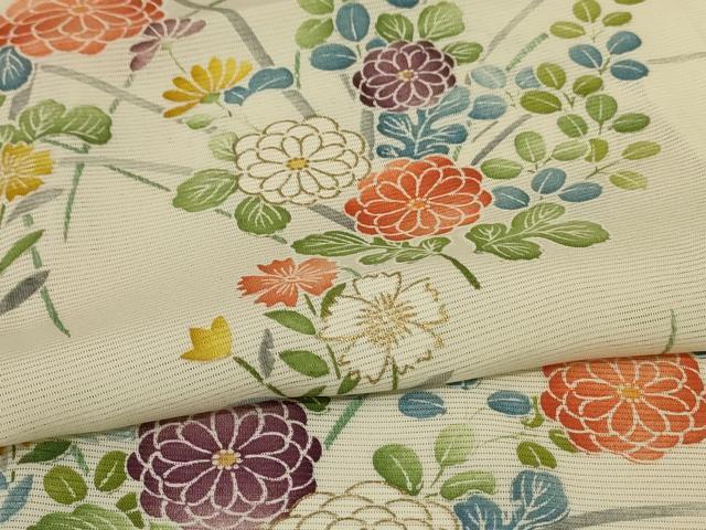 平和屋着物＊夏物　小紋　絽　草花文　金彩　正絹　逸品　AABE0661jd_4