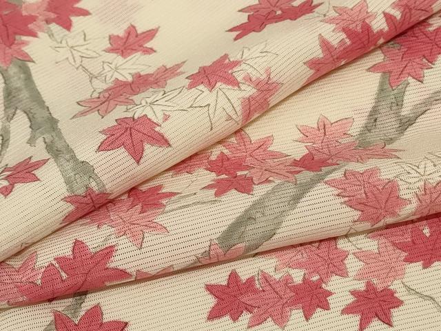 平和屋着物＊夏物　小紋　絽　楓　正絹　逸品　AABE0675jd