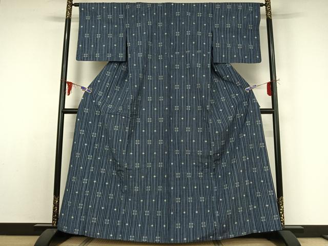 平和屋着物▽上質な紬　単衣　縞　正絹　逸品　AABE0695jh_1