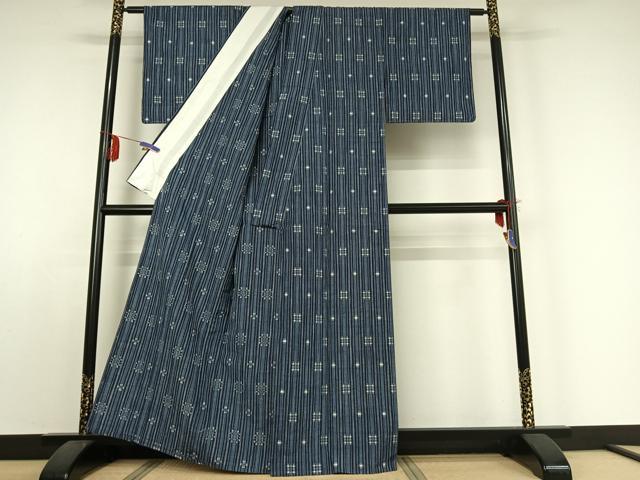 平和屋着物▽上質な紬　単衣　縞　正絹　逸品　AABE0695jh_2