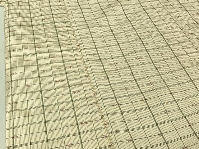 平和屋着物▽上質な紬　単衣　格子　正絹　逸品　AABE0698jh_3