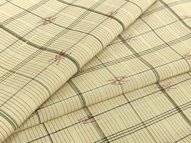 平和屋着物▽上質な紬　単衣　格子　正絹　逸品　AABE0698jh