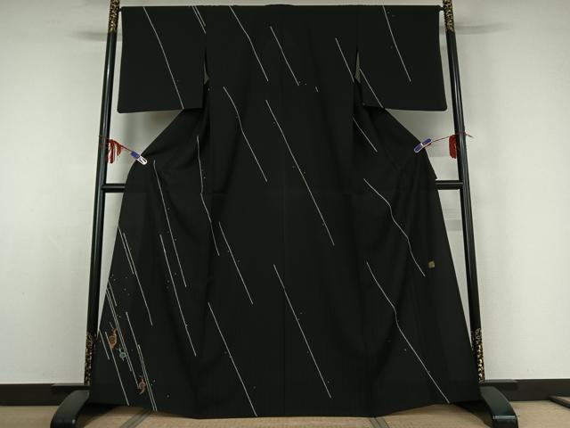 平和屋着物▽日本のお笑いタレント　俳優　画家　書家　片岡鶴太郎　訪問着　単衣　蝸牛　黒地　正絹　逸品　AABE0707jh