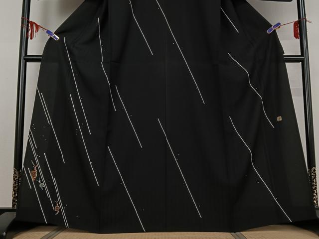 平和屋着物▽日本のお笑いタレント　俳優　画家　書家　片岡鶴太郎　訪問着　単衣　蝸牛　黒地　正絹　逸品　AABE0707jh_2