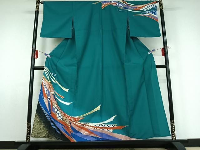 平和屋着物▽訪問着　単衣　束ね熨斗文　金彩　洗える着物　AABE0711jh