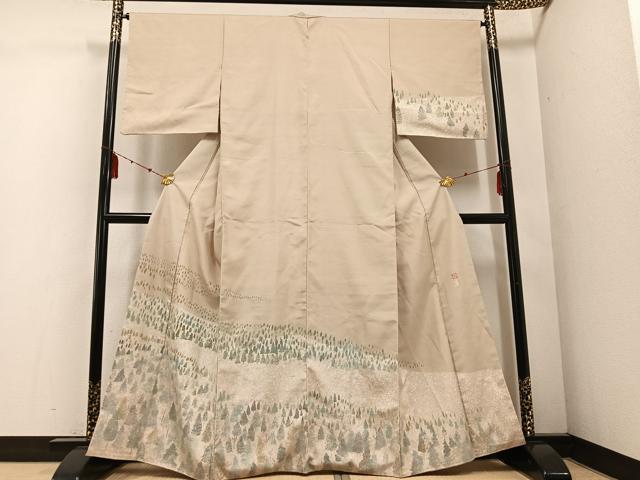 平和屋着物●石川県指定無形文化財　牛首紬　白山工房　手織り　訪問着　現代の名工　京友禅 村田道宣　樹林文　正絹　逸品　AABE0725ph