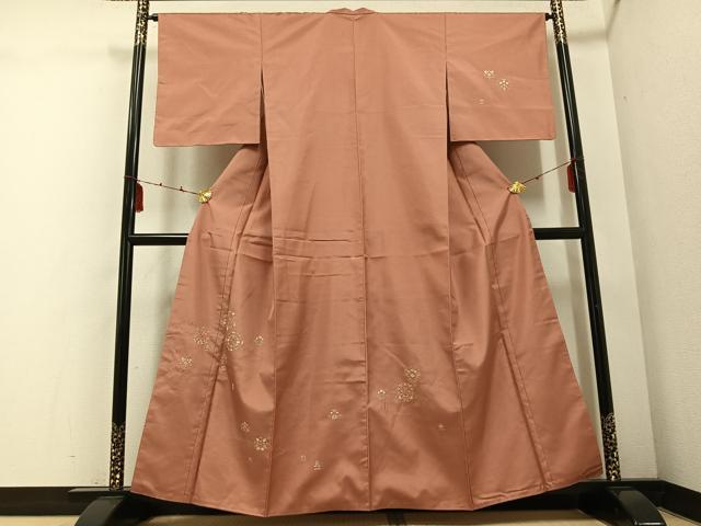 平和屋着物●本場大島紬　訪問着　刺繍　草花文　金銀糸　正絹　逸品　AABE0726ph