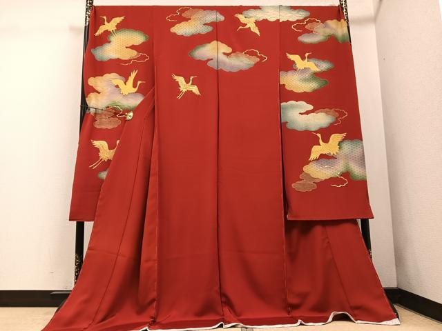 平和屋着物●ファッションデザイナー 花井幸子　振袖　駒刺繍　雲重ね飛鶴文　暈し染め　金彩　仮絵羽　逸品　未使用　AABE0733ph