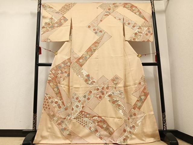 平和屋着物●訪問着　友禅　駒刺繍　草花文　金彩　高島屋扱い　正絹　逸品　AABE0763ph