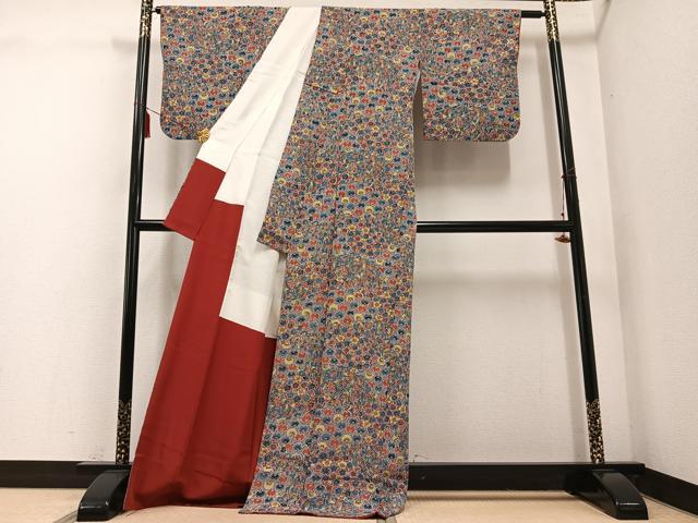 平和屋着物○銀座きしや 小紋 草花文 ロング丈 たとう紙