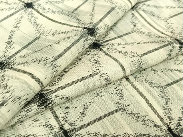 平和屋着物▽上質な紬　単衣　麻の葉文様　正絹　逸品　AABE1173jh