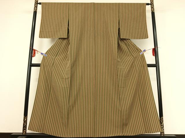 平和屋着物▽上質な小紋　単衣　縞　正絹　逸品　AABE1176jh_1