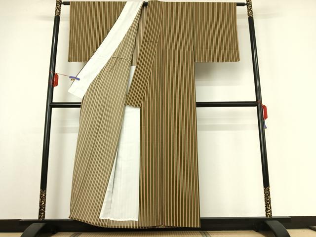 平和屋着物▽上質な小紋　単衣　縞　正絹　逸品　AABE1176jh_2