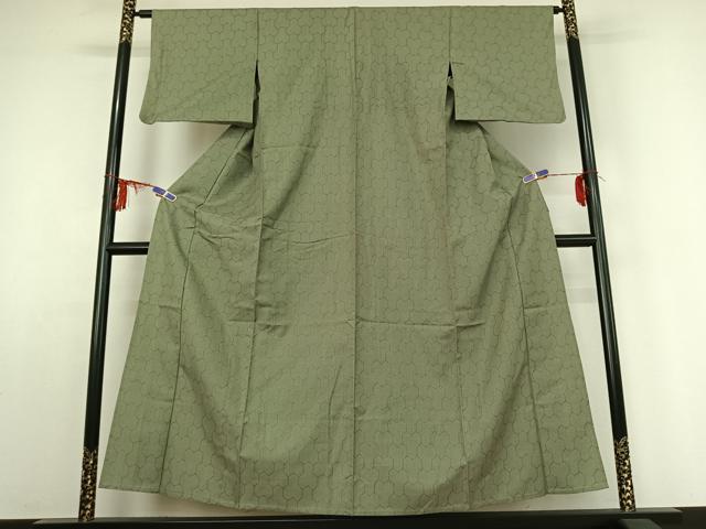 平和屋着物▽お召　単衣　毘沙門亀甲　正絹　逸品　AABE1177jh_1