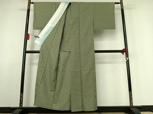 平和屋着物▽お召　単衣　毘沙門亀甲　正絹　逸品　AABE1177jh_2