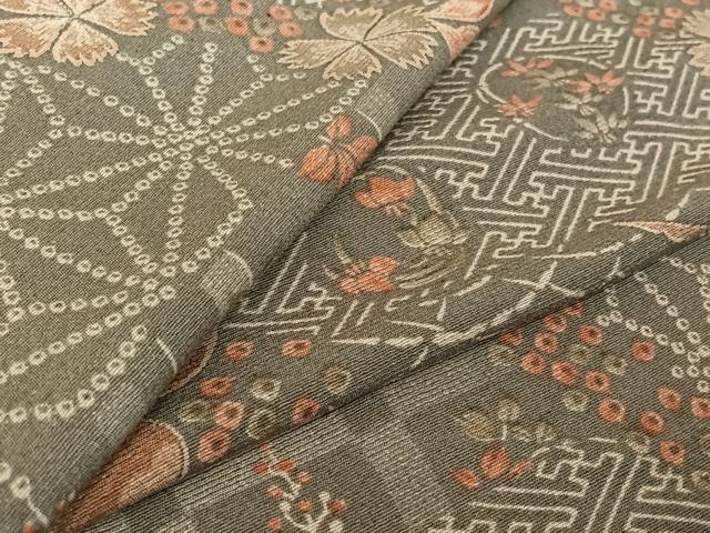 平和屋着物▽上質な小紋　単衣　吉祥花文　正絹　逸品　AABE1180jh