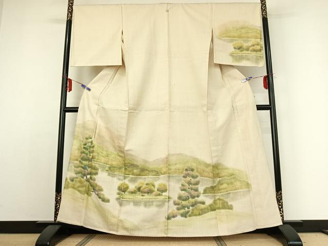 平和屋着物▽訪問着　単衣　手描き　風景文　正絹　逸品　AABE1181jh
