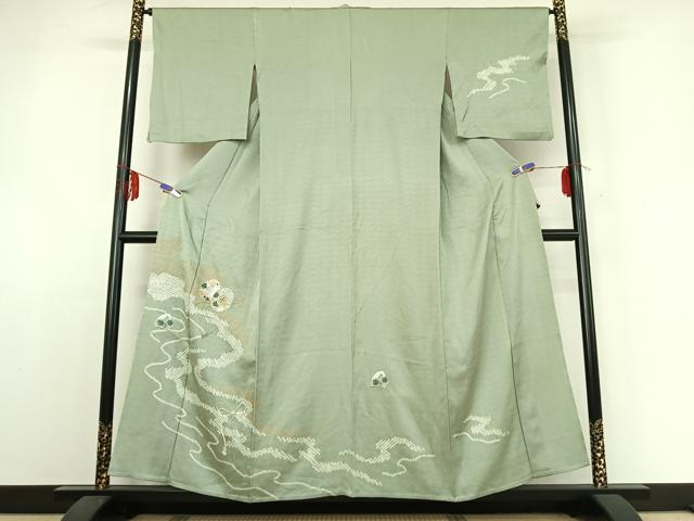 平和屋着物▽訪問着　単衣　絞り　刺繍　流水花鼓文　金彩　正絹　逸品　AABE1182jh