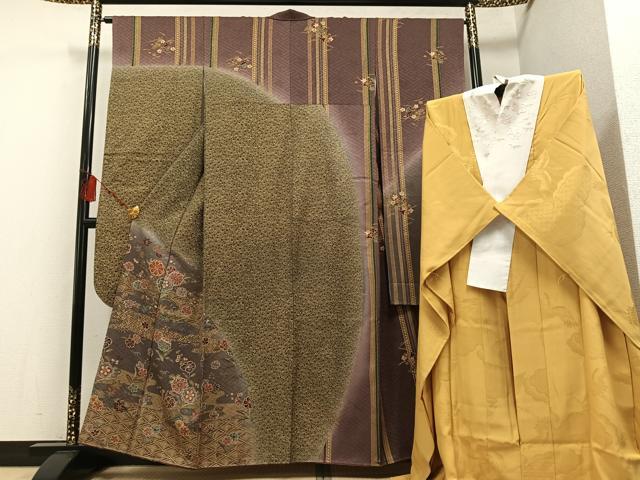 平和屋着物●豪華振袖・長襦袢(袷)セット　京都清水　地主神社　草花文　金彩　正絹　逸品　AABE1236ph