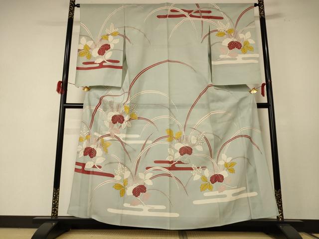平和屋着物＊夏物　訪問着　絽　駒刺繍　枝葉文　銀彩　正絹　逸品　AABE1284jd