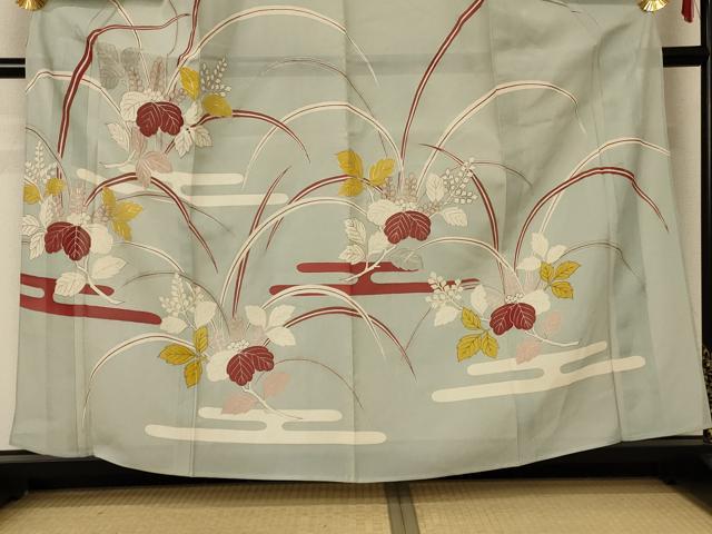 平和屋着物＊夏物　訪問着　絽　駒刺繍　枝葉文　銀彩　正絹　逸品　AABE1284jd_2