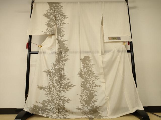 平和屋着物＊夏物　訪問着　白山紬　草花文　証紙付き　仮絵羽　正絹　逸品　未使用　AABE1286jd