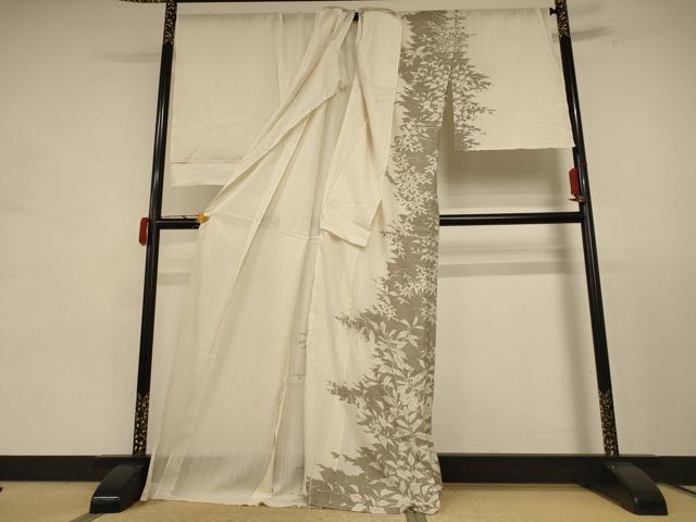 平和屋着物＊夏物 訪問着 白山紬 草花文 証紙付き 仮絵羽 正絹 逸品 未
