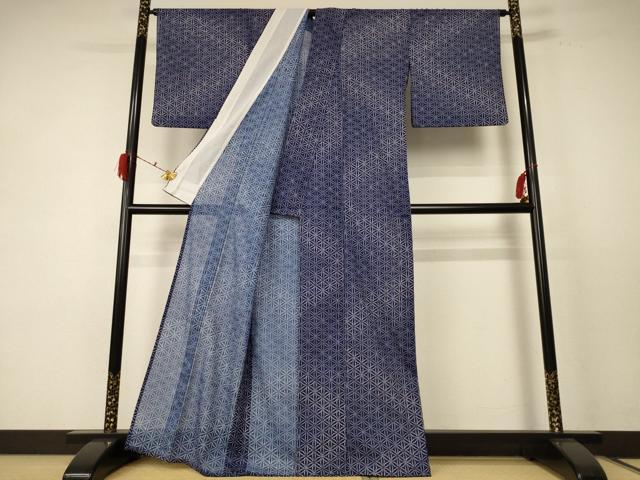 平和屋着物＊夏物　小紋　絽　麻の葉文様　洗える着物　AABE1330jd_2